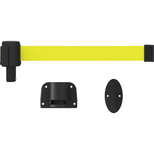 PLUS Wall Mount Barrier System, Plastic, Screw Mount, 15', Yellow Tape