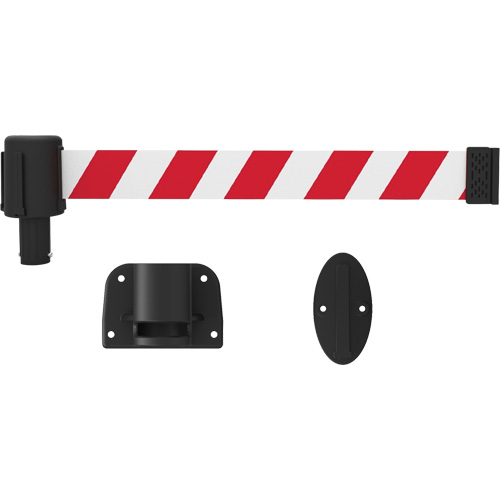 PLUS Wall Mount Barrier System, Plastic, Screw Mount, 15', Red and White Tape