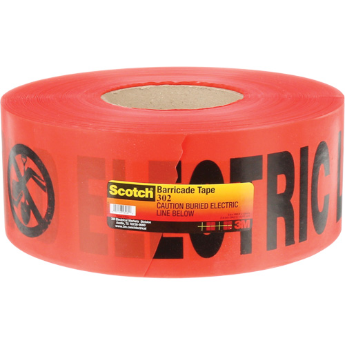 Scotch® Buried Barricade Tape, English, 3" W x 1000' L, 4 mils, Black on Red