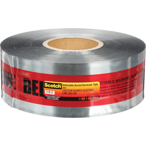 Scotch® Detectable Buried Barricade Tape, English, 3" W x 1000' L, 5 mils, Black on Red