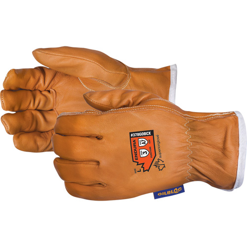 Endura® High-Cut Driver's Gloves, Large, Grain Goatskin Palm, Steel/Para-Aramid Inner Lining