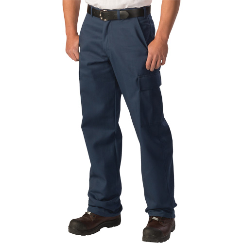 Twill Cargo Work Pants, Poly-Cotton, Navy Blue, Size 36, 32 Inseam