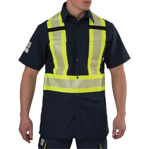 Ripstop High Visibility Short Sleeved Shirt, Polyester, Large, Navy Blue