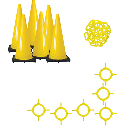 Traffic Cone & Chain Kit, 28", Yellow