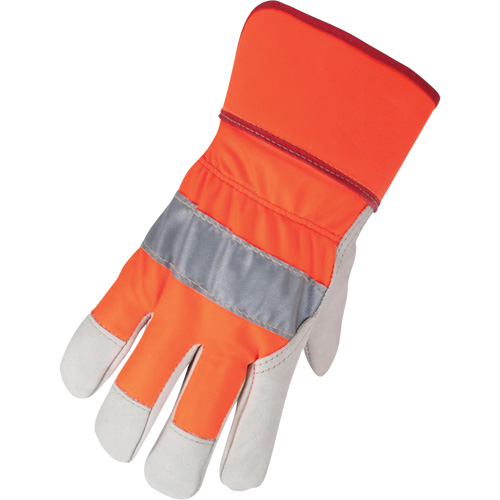 High Visibility Gloves, Large, Grain Cowhide Palm