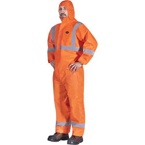 2077 Hooded Coveralls with Reflective Tape, Small, Orange, SMS