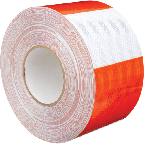 High Intensity Prismatic Grade Barricade Sheeting, 4" W x 150' L, 19 mils, Orange and White
