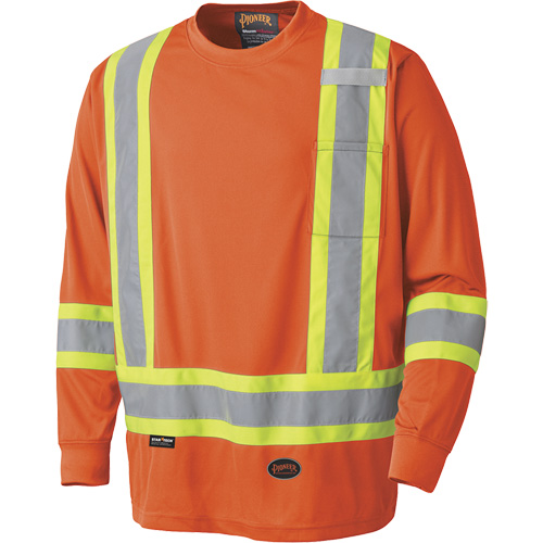 6995 High-Visibility Long Sleeved Shirt, Polyester, Large, High Visibility Orange