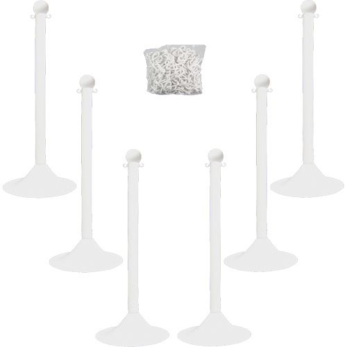 Light-Duty Stanchion & Chain Kit, 41" High, White