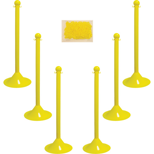 Light-Duty Stanchion & Chain Kit, 41" High, Yellow