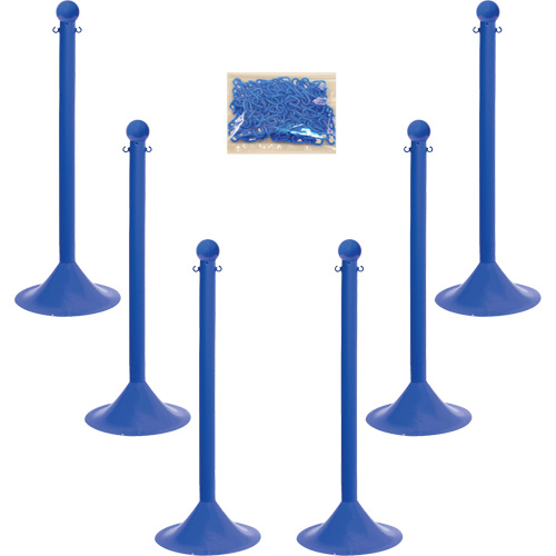 Light-Duty Stanchion & Chain Kit, 41" High, Blue