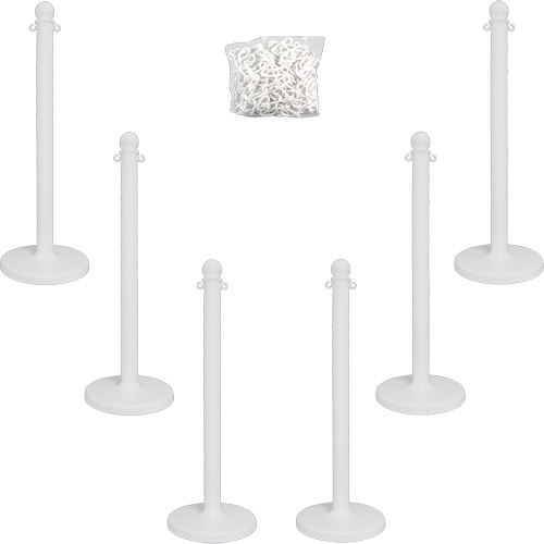 Medium-Duty Stanchion & Chain Kit, 40" High, White