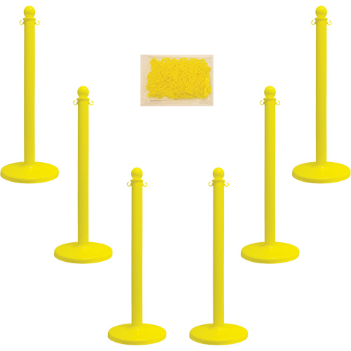 Medium-Duty Stanchion & Chain Kit, 40" High, Yellow