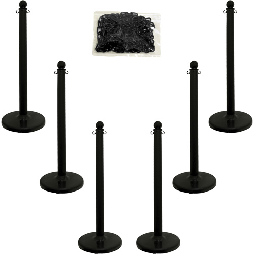 Medium-Duty Stanchion & Chain Kit, 40" High, Black