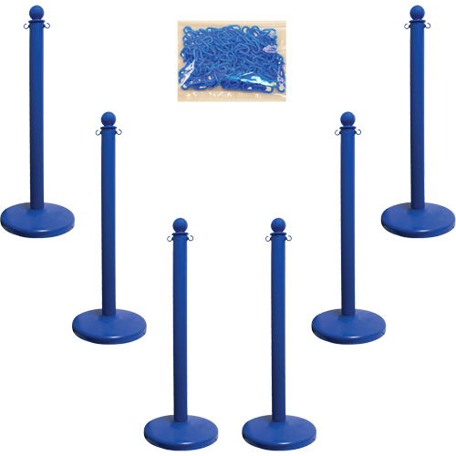 Medium-Duty Stanchion & Chain Kit, 40" High, Blue