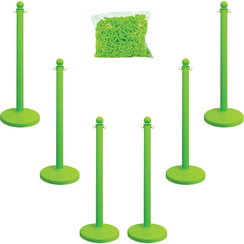 Medium-Duty Stanchion & Chain Kit, 40" High, Green