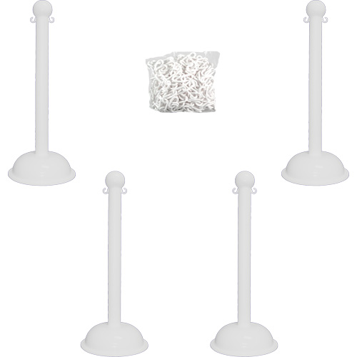 Heavy-Duty Stanchion & Chain Kit, 41" High, White
