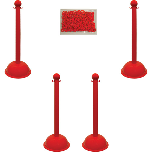 Heavy-Duty Stanchion & Chain Kit, 41" High, Red