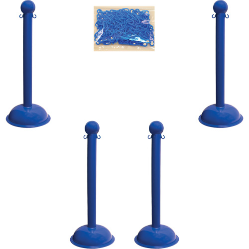 Heavy-Duty Stanchion & Chain Kit, 41" High, Blue