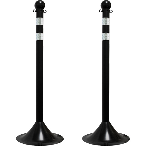 Light-Duty Reflective Stanchion Set, 41" High, Black
