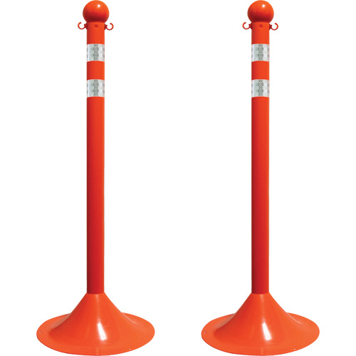 Light-Duty Reflective Stanchion Set, 41" High, Orange