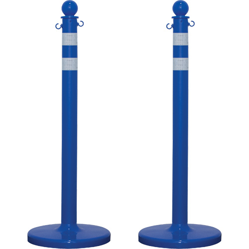 Medium-Duty Reflective Stanchion Set, 40" High, Blue