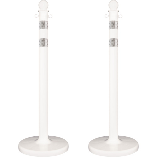 Medium-Duty Reflective Stanchion Set, 40" High, White