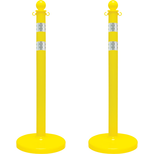 Medium-Duty Reflective Stanchion Set, 40" High, Yellow