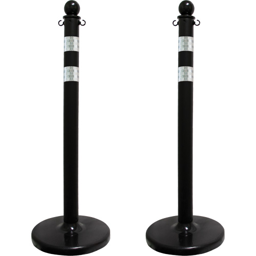 Medium-Duty Reflective Stanchion Set, 40" High, Black
