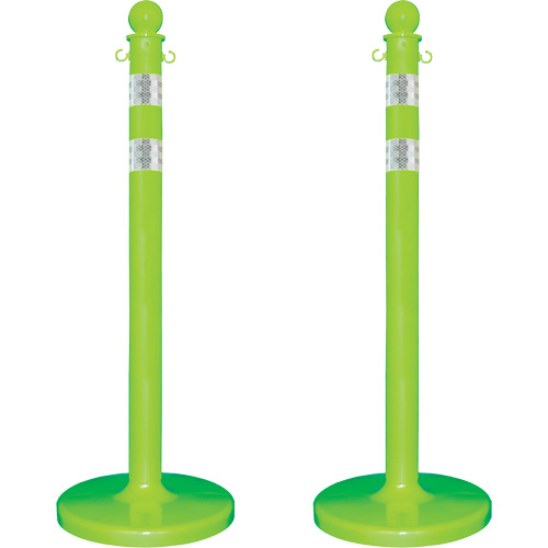 Medium-Duty Reflective Stanchion Set, 40" High, Green