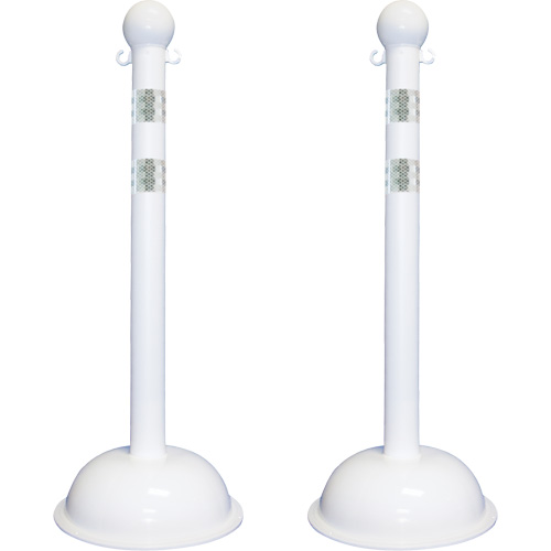 Heavy-Duty Reflective Stanchion Set, 41" High, White