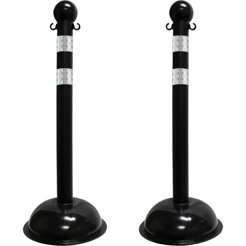 Heavy-Duty Reflective Stanchion Set, 41" High, Black