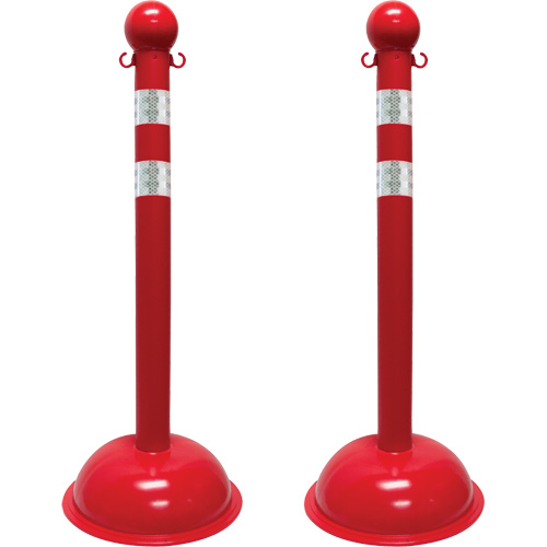 Heavy-Duty Reflective Stanchion Set, 41" High, Red
