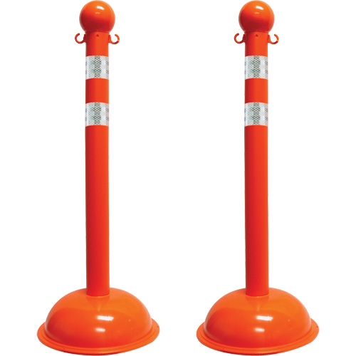 Heavy-Duty Reflective Stanchion Set, 41" High, Orange