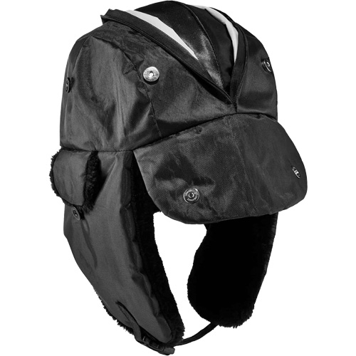 N-Ferno® Zippered Trapper Hat, Polyurethane/Satin Lining, Large/X-Large, Black