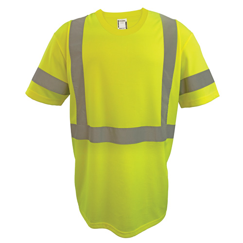 Short Sleeve Safety T-Shirt, Polyester, Small, High Visibility Lime-Yellow
