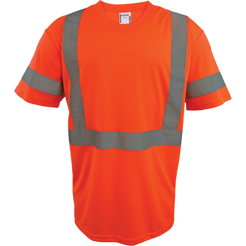 Short Sleeve Safety T-Shirt, Polyester, Large, High Visibility Orange