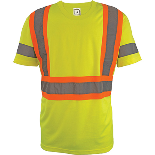 Short Sleeve Safety T-Shirt, Polyester, Medium, High Visibility Lime-Yellow