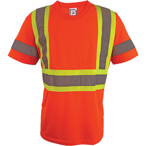 Short Sleeve Safety T-Shirt, Polyester, 4X-Large, High Visibility Orange