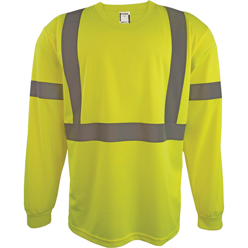 Long Sleeve Safety Shirt, Polyester, Large, High Visibility Lime-Yellow