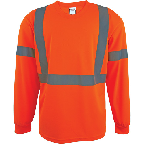 Long Sleeve Safety Shirt, Polyester, 2X-Large, High Visibility Orange