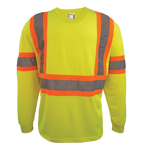 Long Sleeve Safety Shirt, Polyester, 2X-Large, High Visibility Lime-Yellow