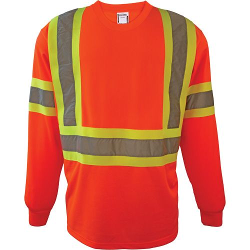 Long Sleeve Safety Shirt, Polyester, 3X-Large, High Visibility Orange
