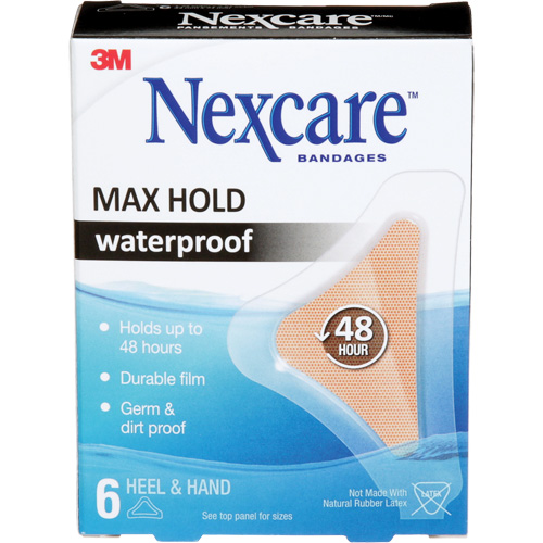 Nexcare™ Max-Hold Waterproof Bandages, Hand/Heel, 3-1/2", Plastic, Sterile
