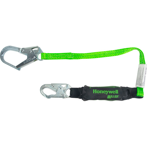 Miller® HP™ Shock-Absorbing Lanyard, 4', Locking Rebar Hook Center, Locking Snap Hook Leg Ends, Polyester