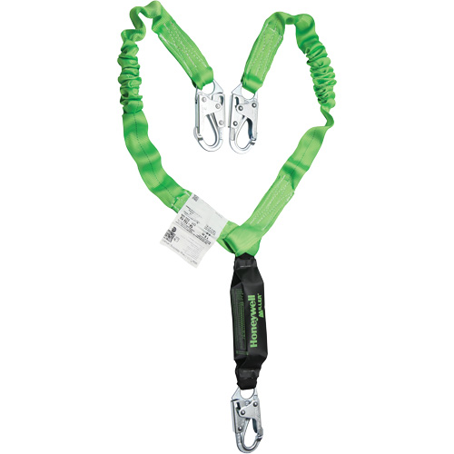 Miller® StretchStop® Shock-Absorbing Lanyard, 6', Locking Snap Hook Center, Locking Snap Hook Leg Ends, Polyester