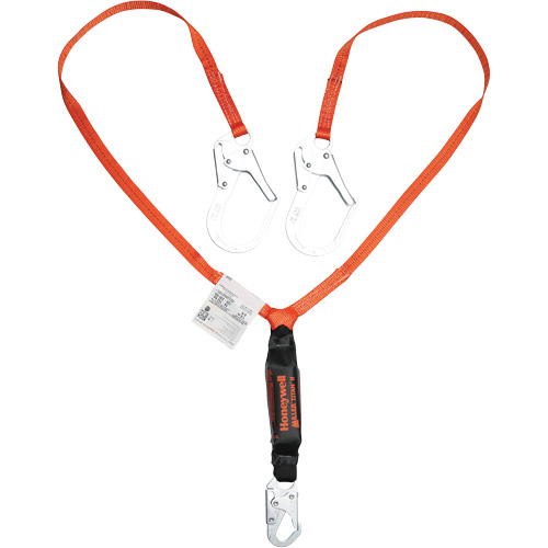 Titan™ Shock-Absorbing Lanyard, 6', Locking Rebar Hook Center, Locking Snap Hook Leg Ends, Polyester