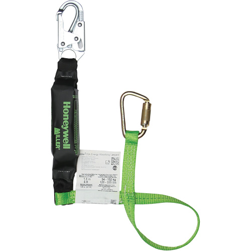 Miller® HP™ Shock-Absorbing Lanyard, 4', Carabiner Center, Locking Snap Hook Leg Ends, Polyester