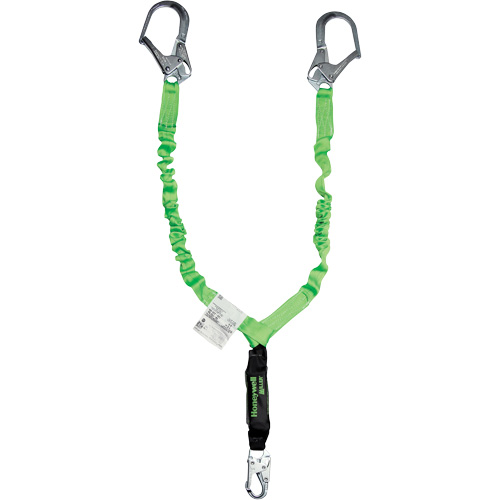Miller® StretchStop® Shock-Absorbing Lanyard, 6', Scaffold Hook Center, Locking Snap Hook Leg Ends, Polyester
