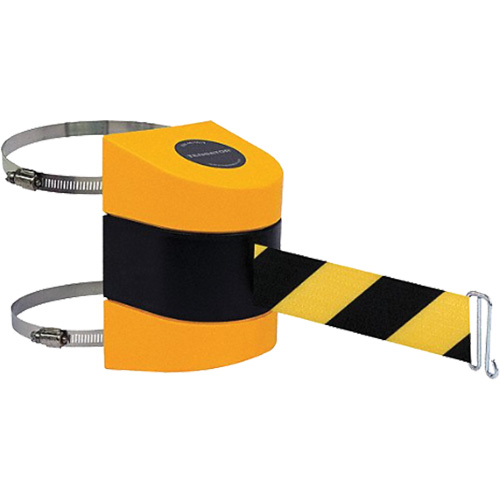 Tensabarrier® Barrier Post Mount with Belt, Plastic, Clamp Mount, 24', Black and Yellow Tape